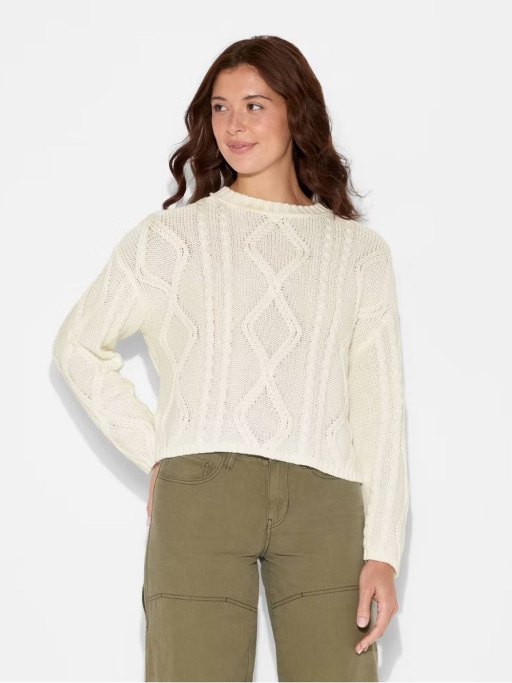 Wild fable cotton cable crew neck sweater cream